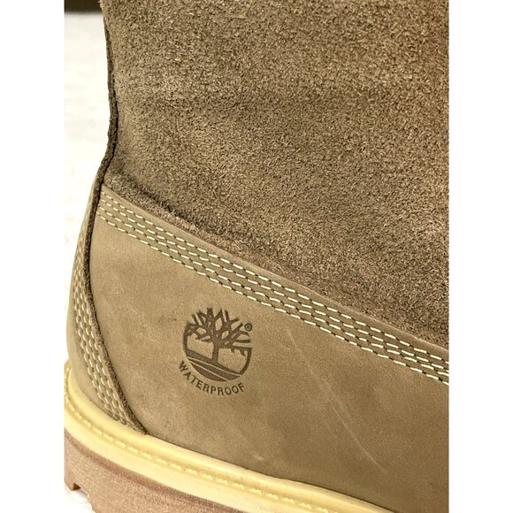 New Timberland Waterproof Taupe Suede Fold Down Teddy Fleece Boots Size 7 - Picture 3 of 10